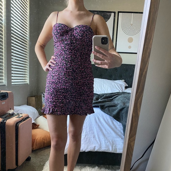 Mini Ruched Floral Dress M - Picture 3 of 5